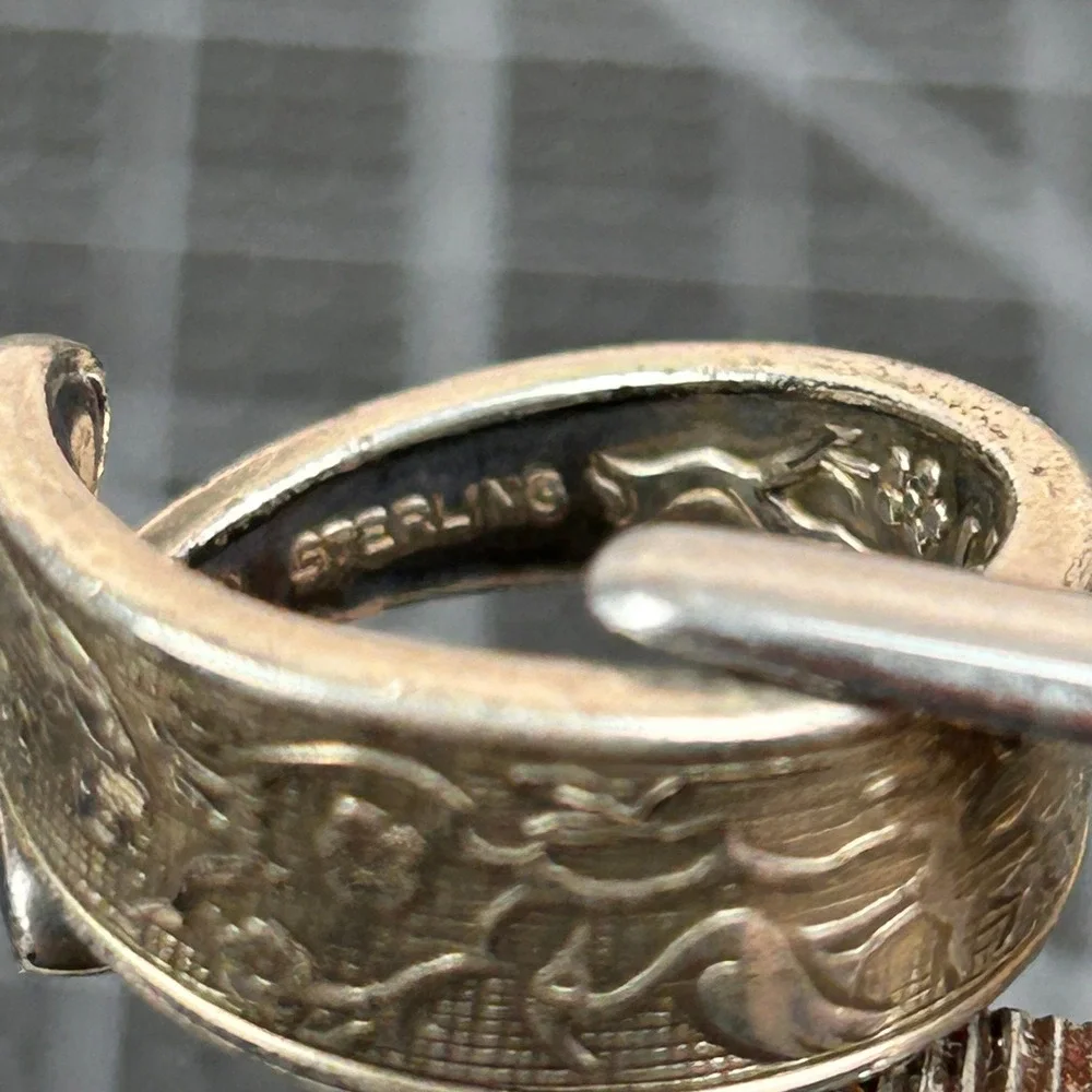 Reed & Barton Sterling Silver Spoon Ring Crane Heron Floral Bypass Size 7.25‎